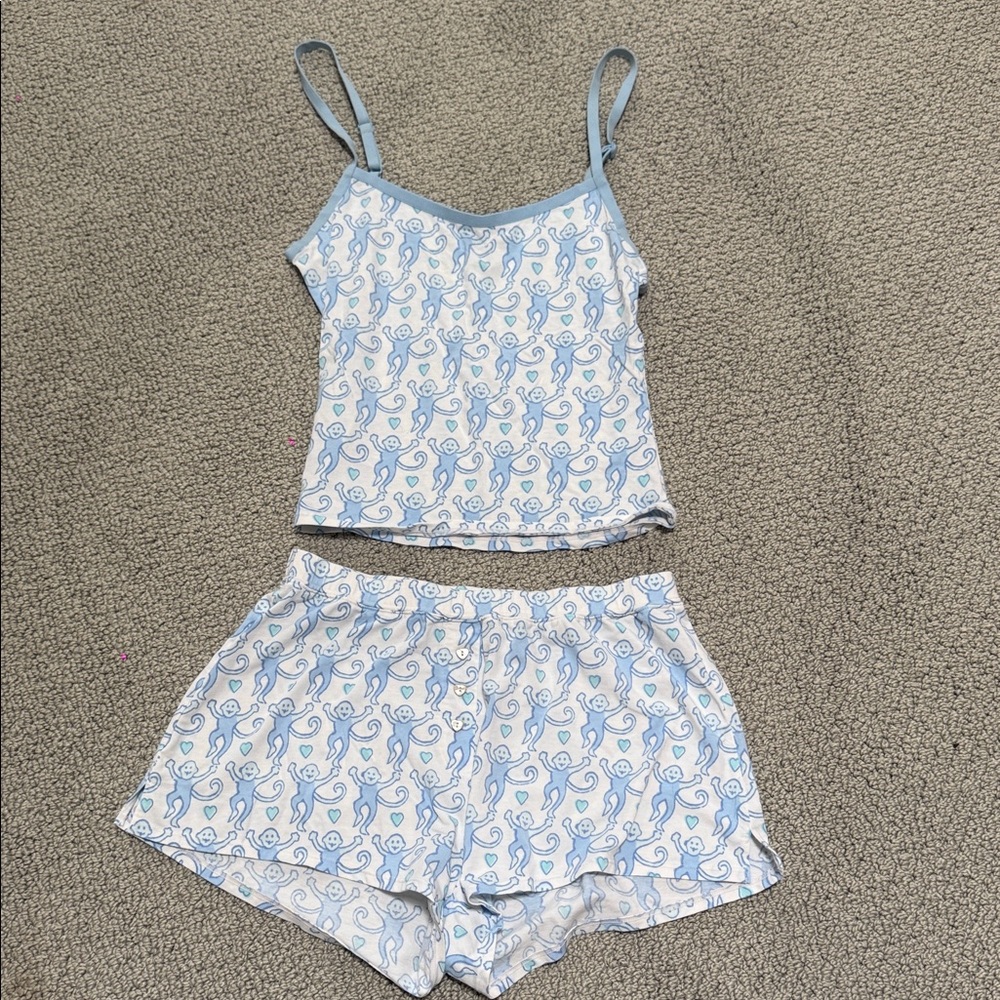 Roller Rabbit Women’s Blue & White Monkey Print Cami Pajama Set